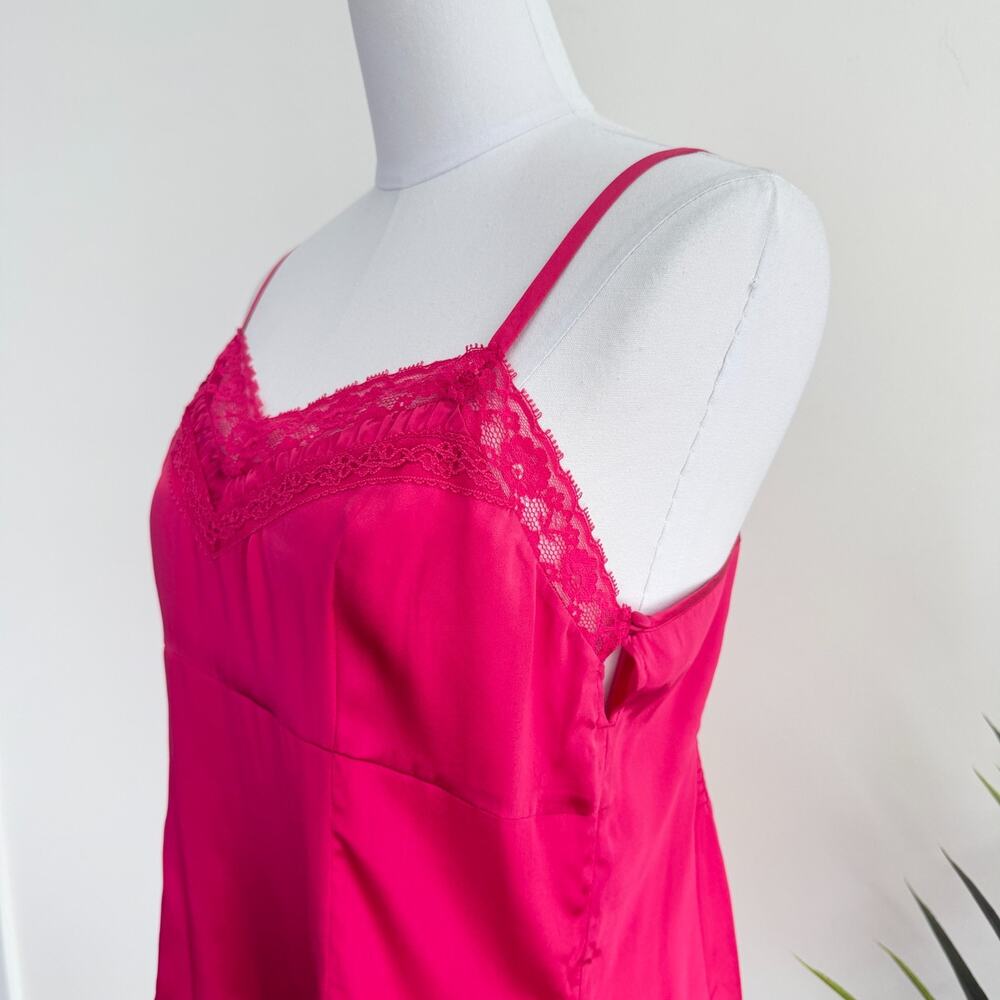 Y2K White House Black Market Silk Cami Top Medium Pink Babydoll Lace Coquette - Picture 3 of 15